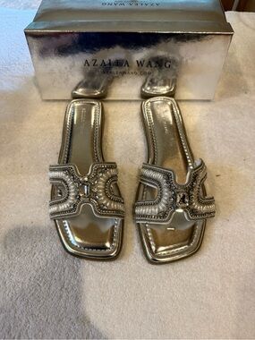 Azalea Wang Madiha Embellished Slide Sandals in silver.
